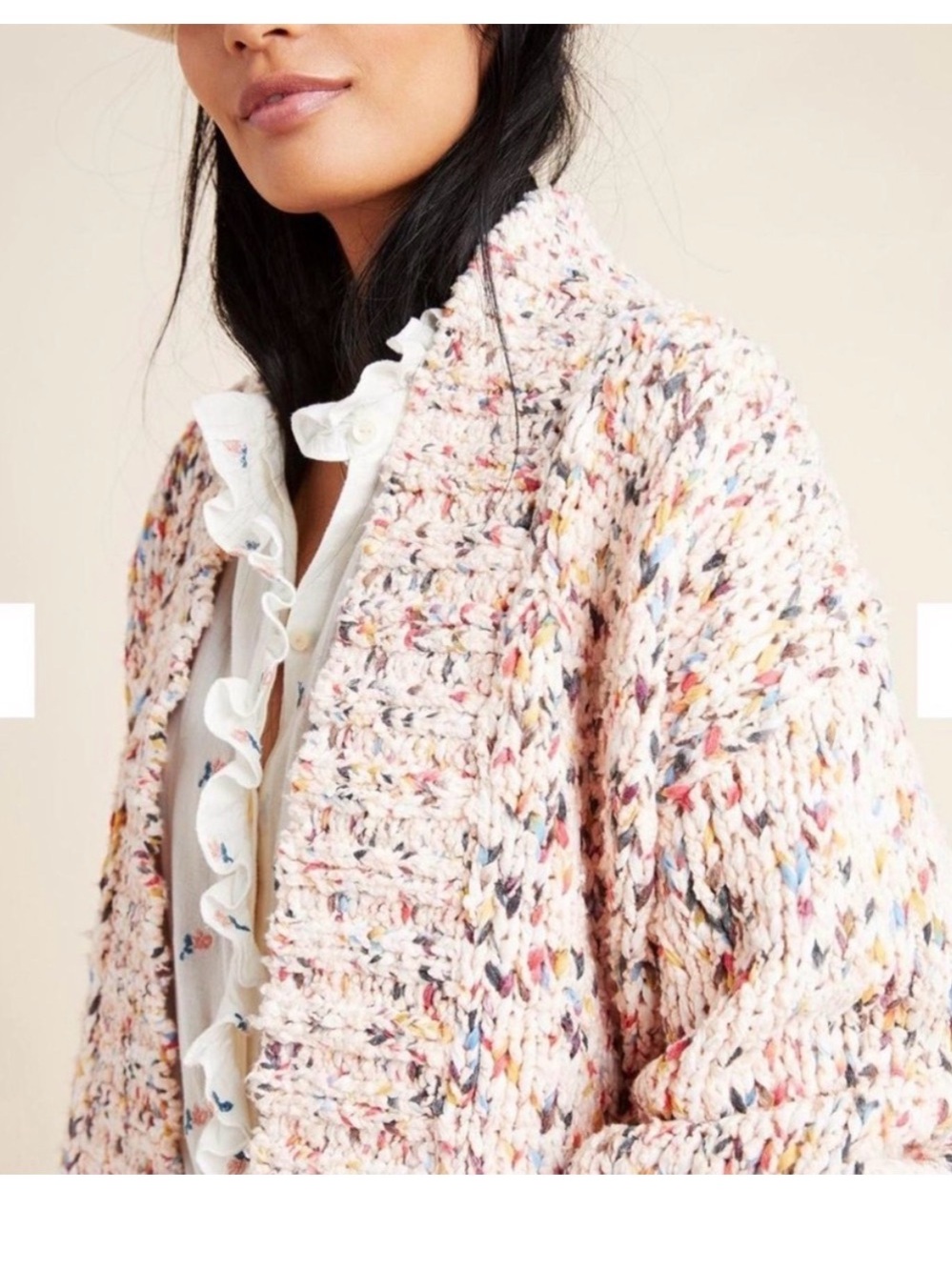 Anthropologie Pale Pink Multicolor Speckled Chunky Knit Cardigan